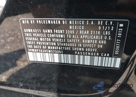2012 Volkswagen Jetta 2.5L Se from USA, damaged, VIN 3VWDP7AJXCM373252